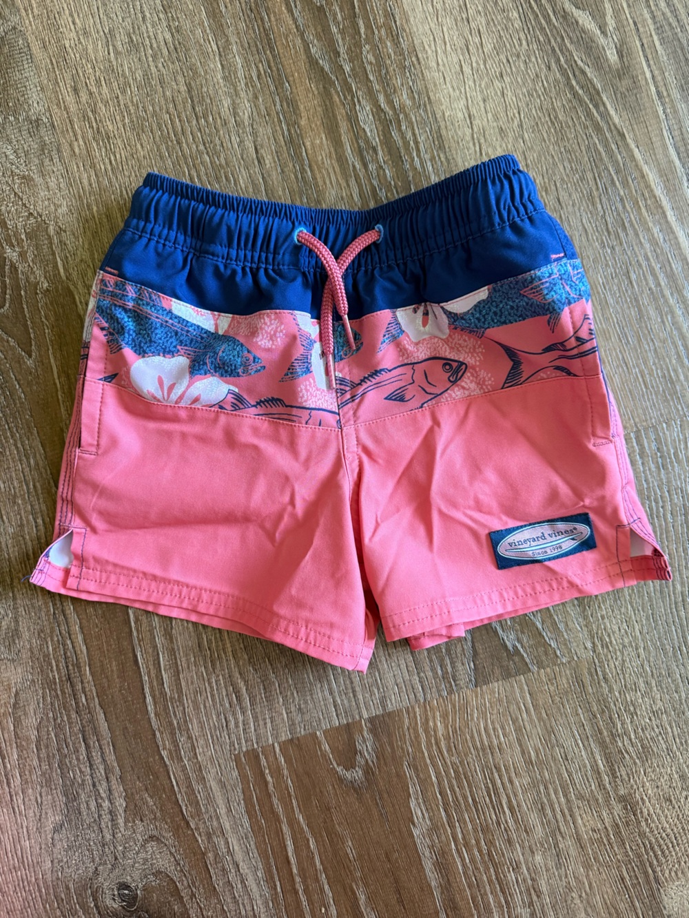 Vineyard Vines Boys Pink Swim Trunks with Navy Waistband